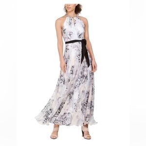 Calvin Klein Floral Print Halter Gown